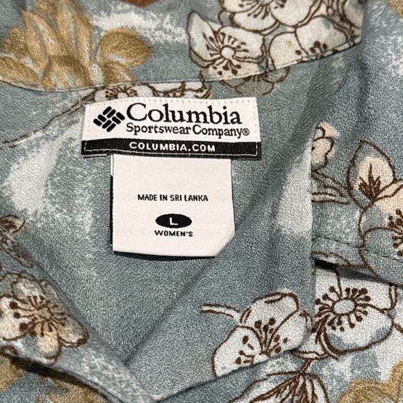 Columbia Cap Sleeve Button Shirt Womens Large Linen/ Cotton Floral Collared - Picture 2 of 3